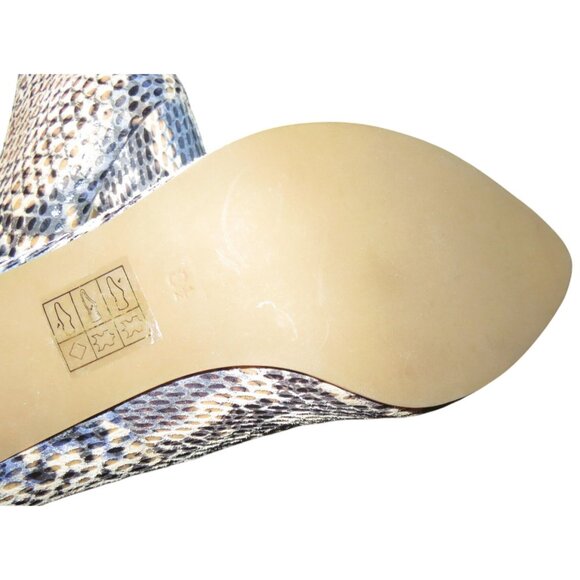 Crown Vintage Natural & Blue Python Embossed Leather Peep toe pumps size 8.5 - Picture 9 of 12